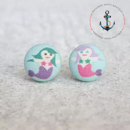 Mermaid Fabric Button Earrings