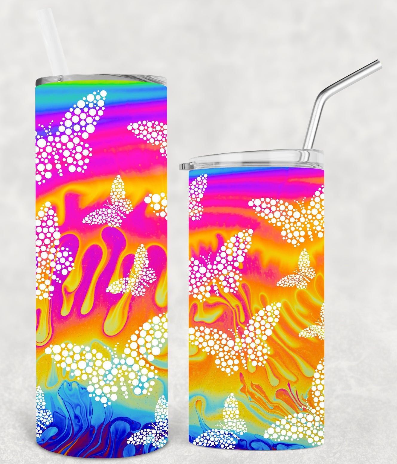 Rainbow Butterfly 20 Oz Skinny Tumbler