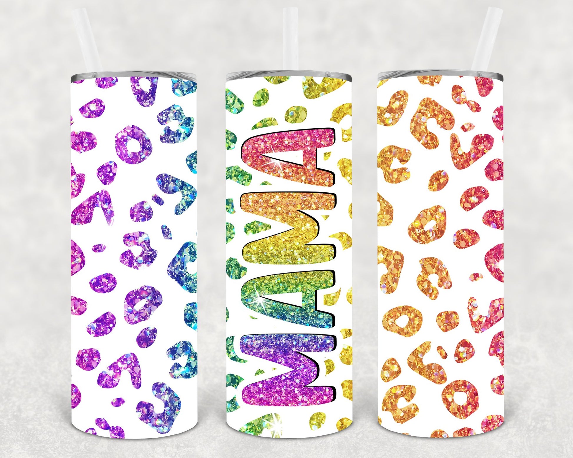 Rainbow Leopard Mama 20 Oz Skinny Tumbler
