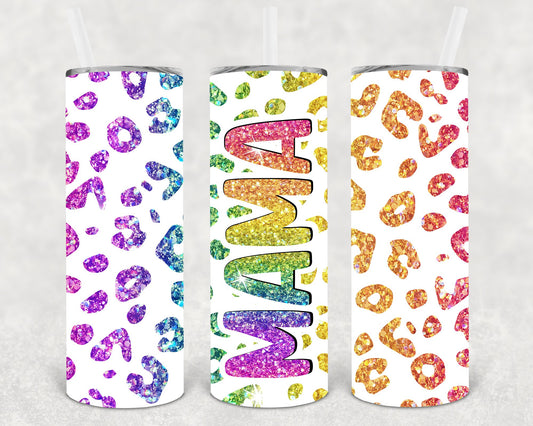 Rainbow Leopard Mama 20 Oz Skinny Tumbler