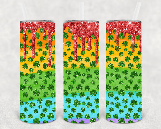 Rainbow Shamrock 20 Oz Skinny Tumbler