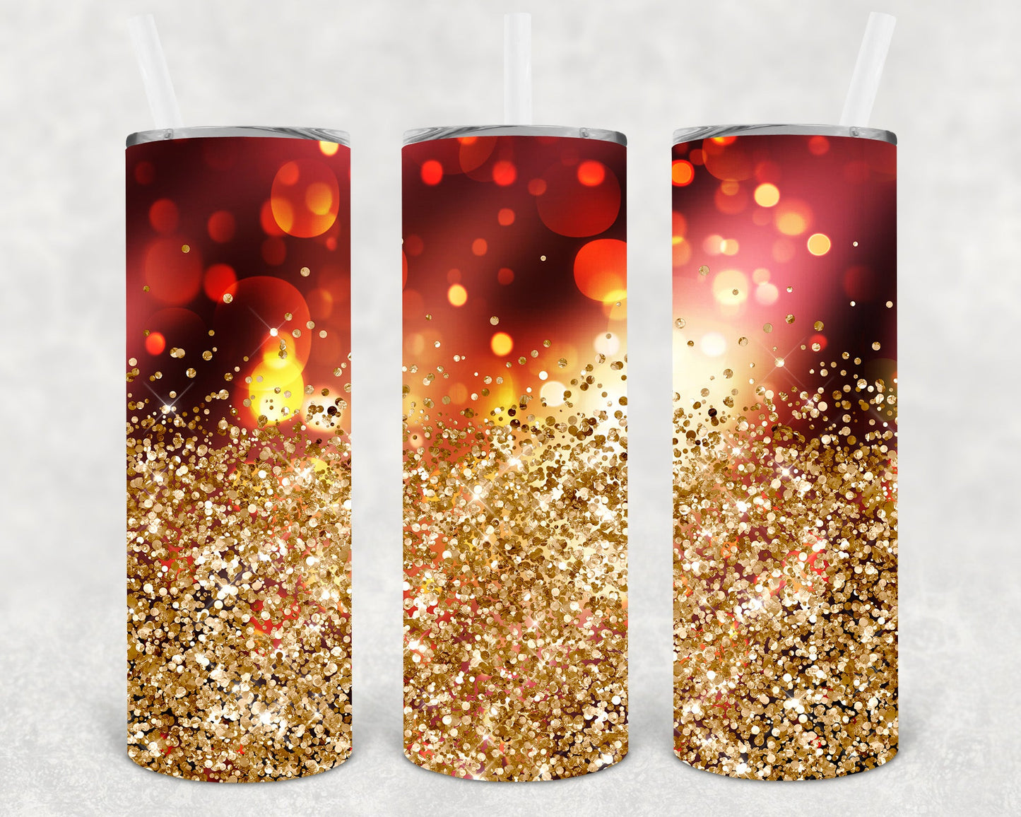 Red Gold Glitter 20 Oz Skinny Tumbler
