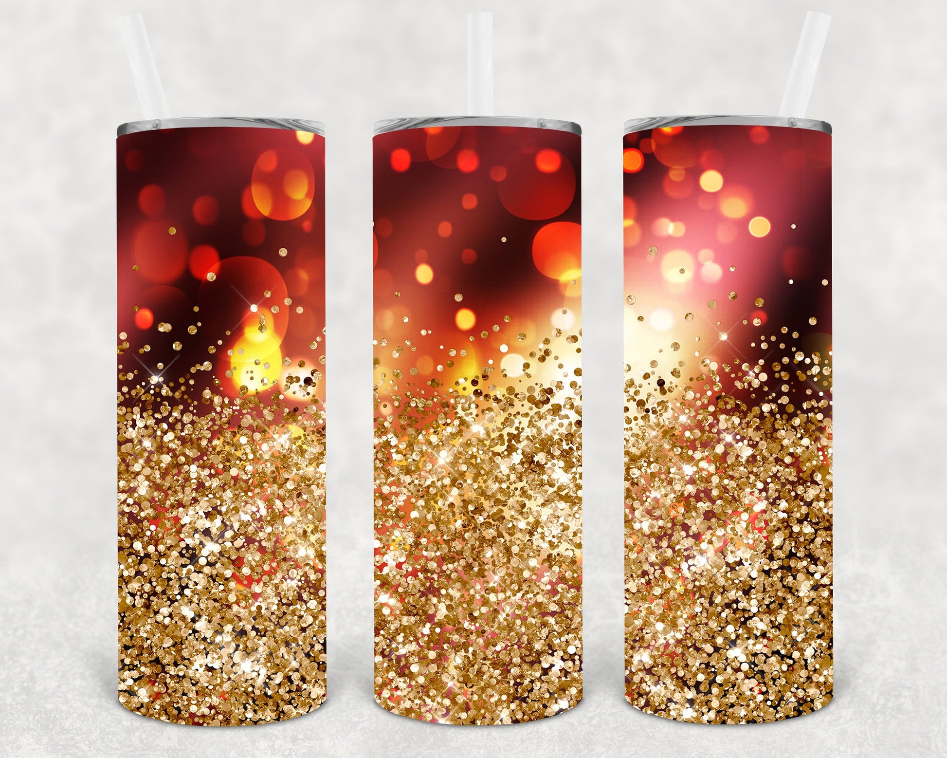 Red Gold Glitter 20 Oz Skinny Tumbler