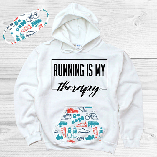 Running Is My Therapy Pattern Pocket Hoodie Graphic Tee
