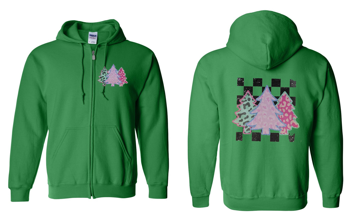Faux Glitter Christmas Trees Zip Up Hoodie