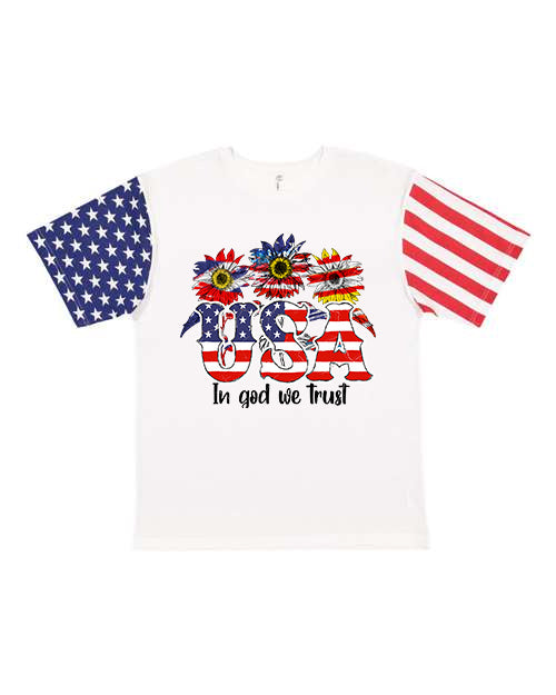 USA In God We Trust Stars and Stripes Sleeved Graphic Tee