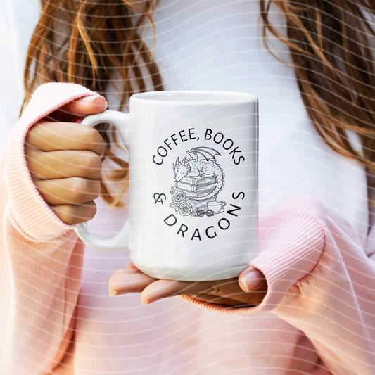 Coffee, Books, & Dragons Mug