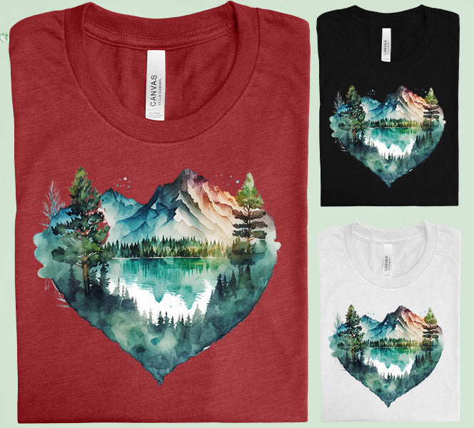 Mountains Lake Heart Graphic Tee Graphic Tee