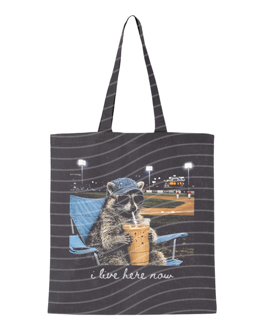 I Live Here Now Raccoon Tote