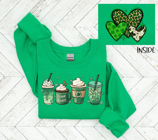 Lucky Coffee / Lucky Hearts Double Printed Graphic Sweatshirt