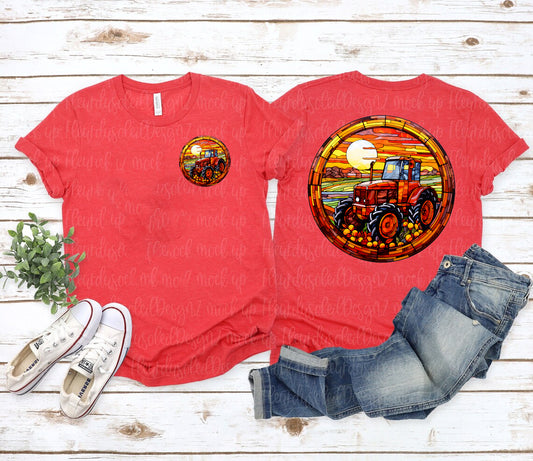 Fall Tractor Stained Glass Graphic Tee