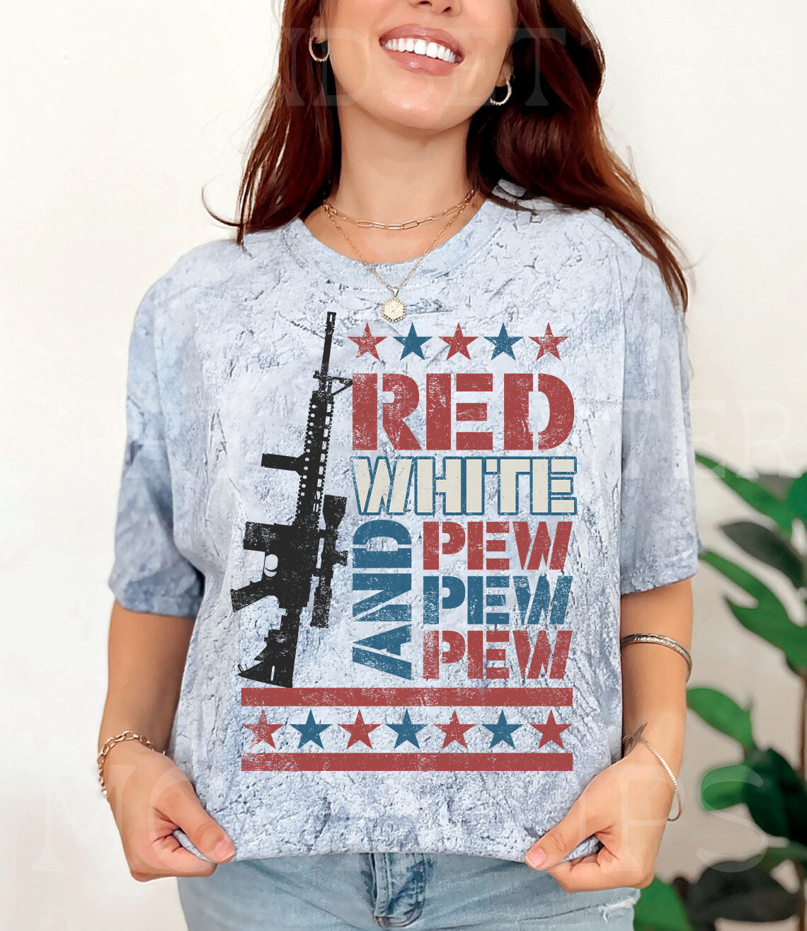 Red White and Pew Pew Pew Graphic Tee