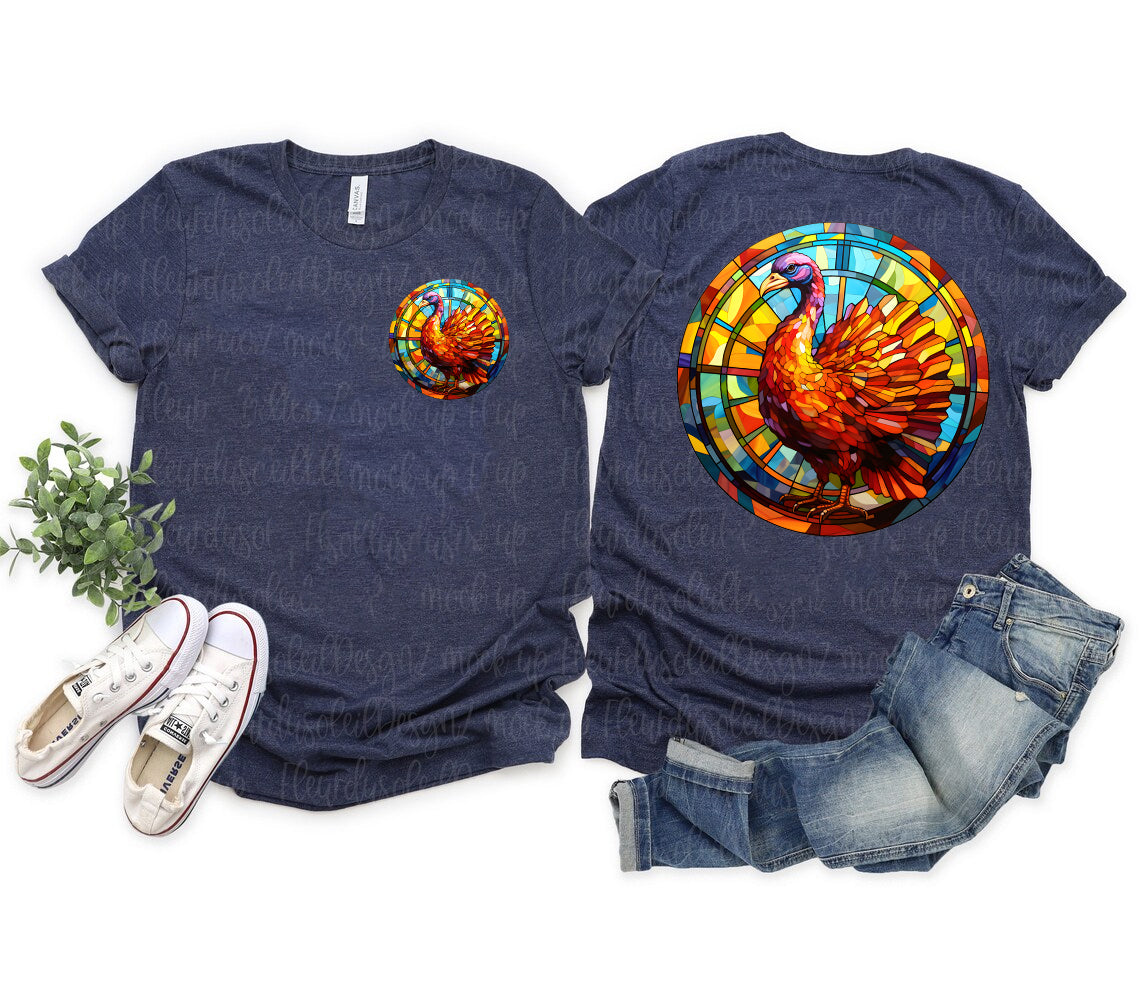 Fall Turkey Stained Glass Graphic Tee