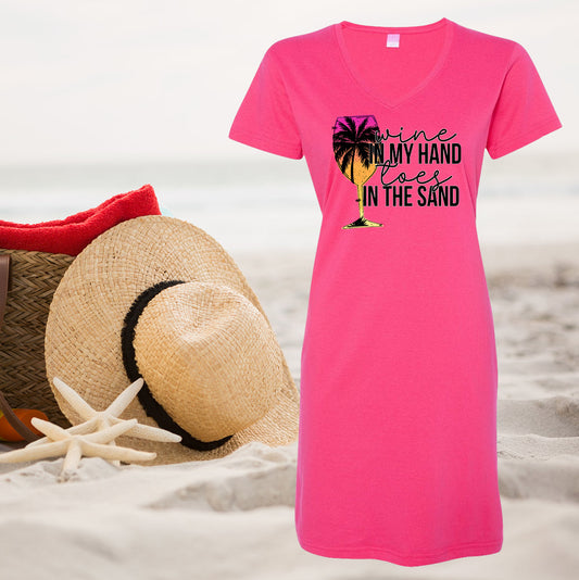 Wine In My Hand Toes The Sand Dress Coverup Graphic Tee