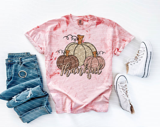 Thankful Faux Glitter Pumpkins Graphic Tee