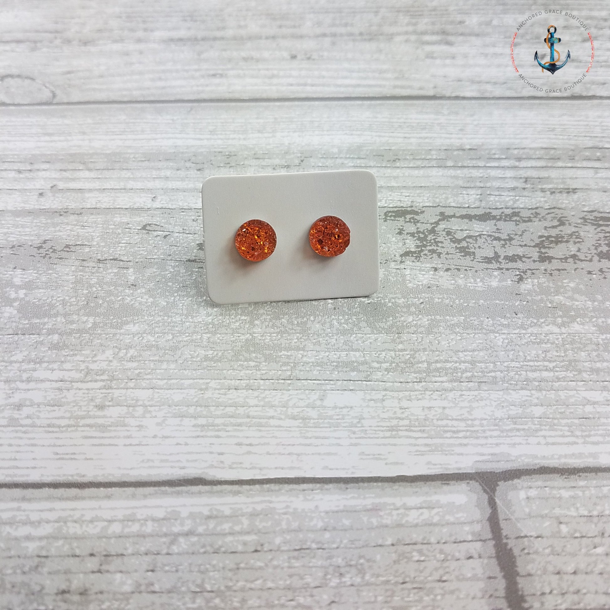 8Mm Druzy Stud Earrings - Orange