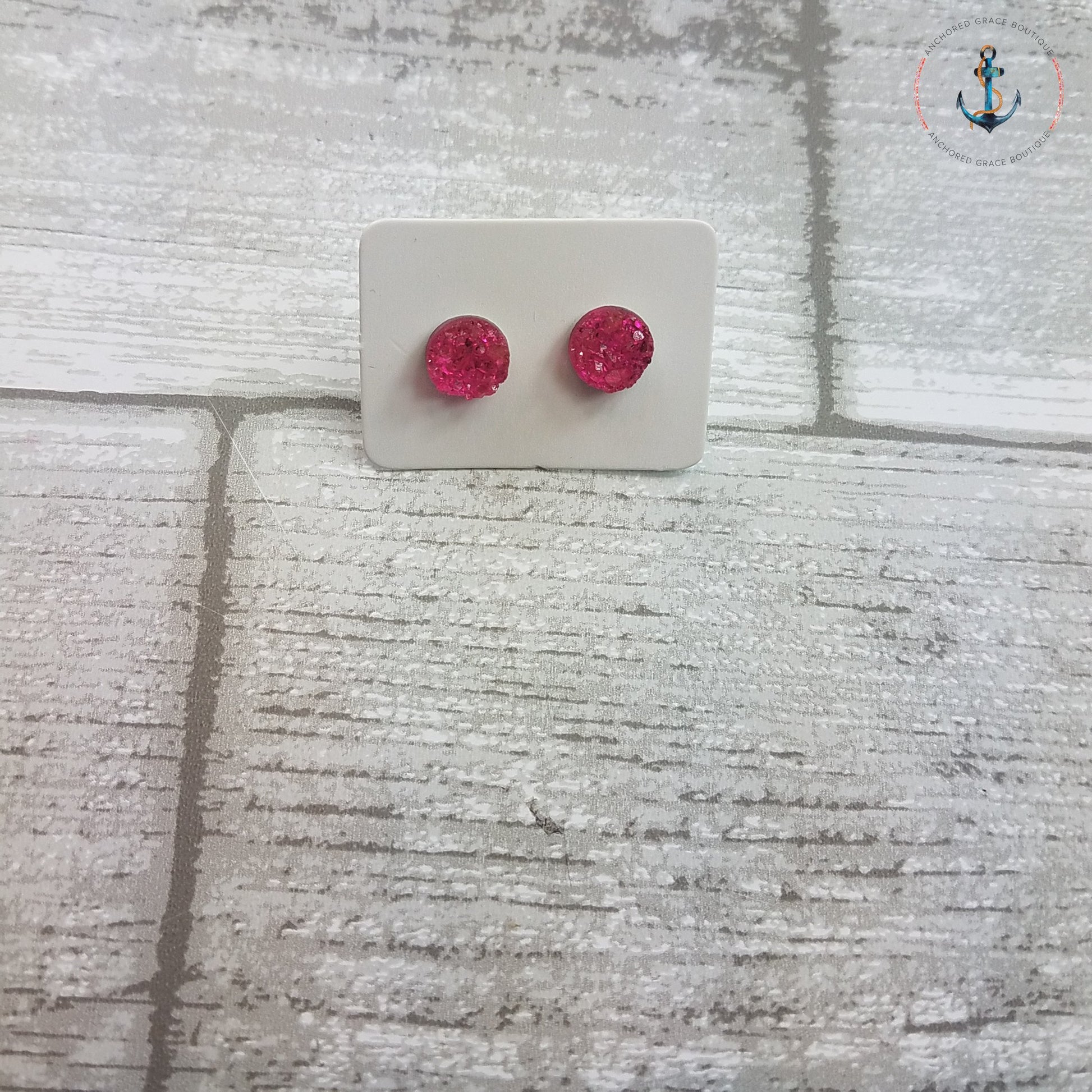 8Mm Druzy Stud Earrings - Pink