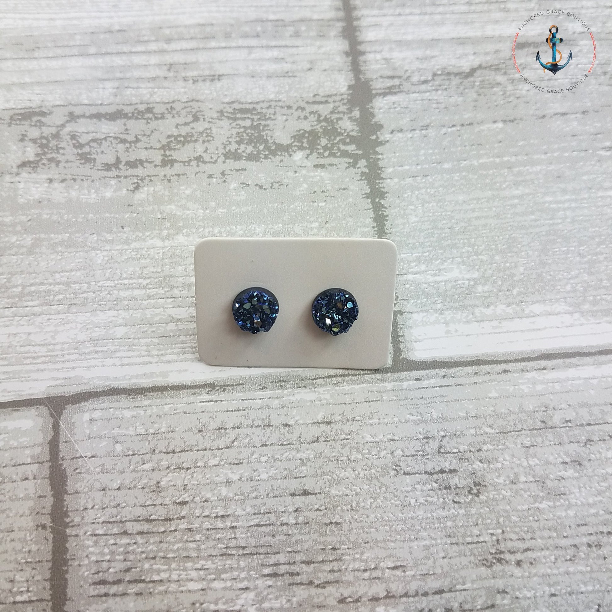 8Mm Druzy Stud Earrings - Midnight Blue