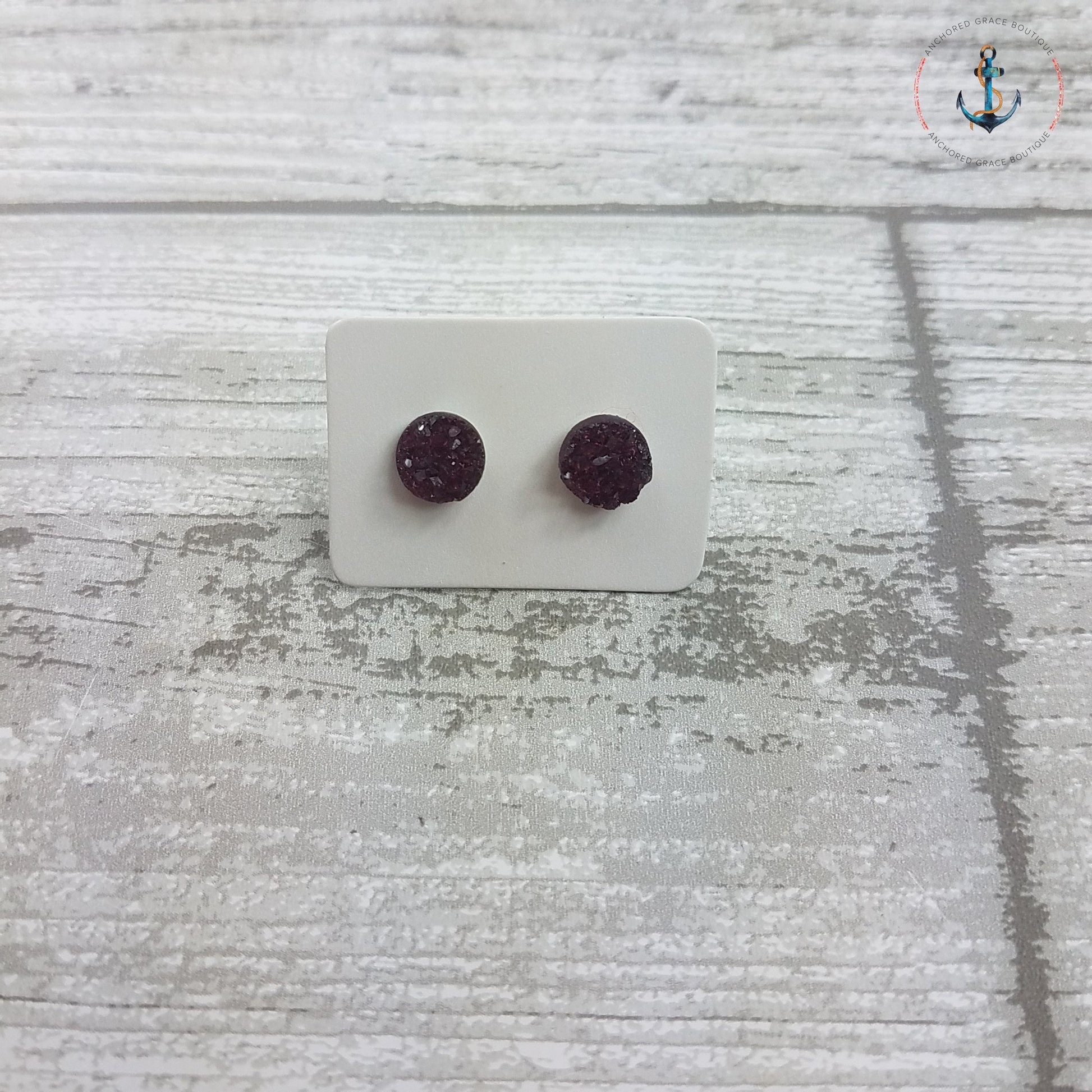 8Mm Druzy Stud Earrings - Purple