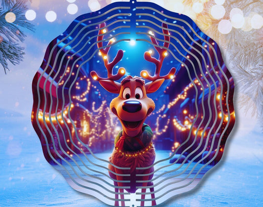 Cartoon Reindeer Wind Spinner