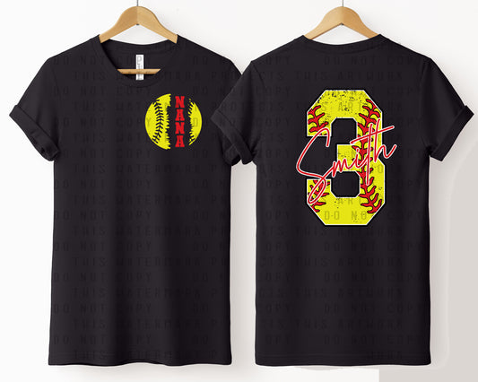 Softball with Name and Number Graphic Tee