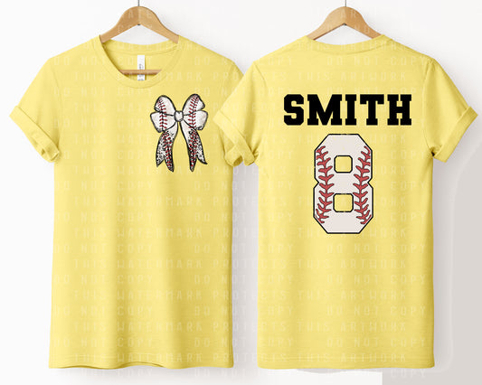 Baseball Bow with Name and Number Graphic Tee