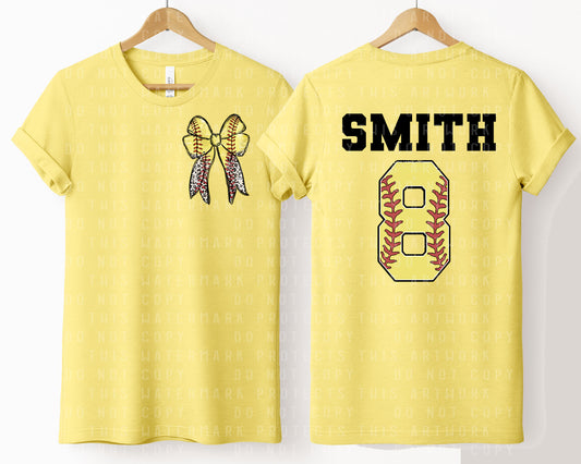 Softball Bow with Name and Number Graphic Tee