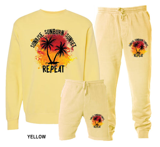 Sunrise Sunburn Sunset Repeat Jogger / Shorts Sweatshirt - Available Separately