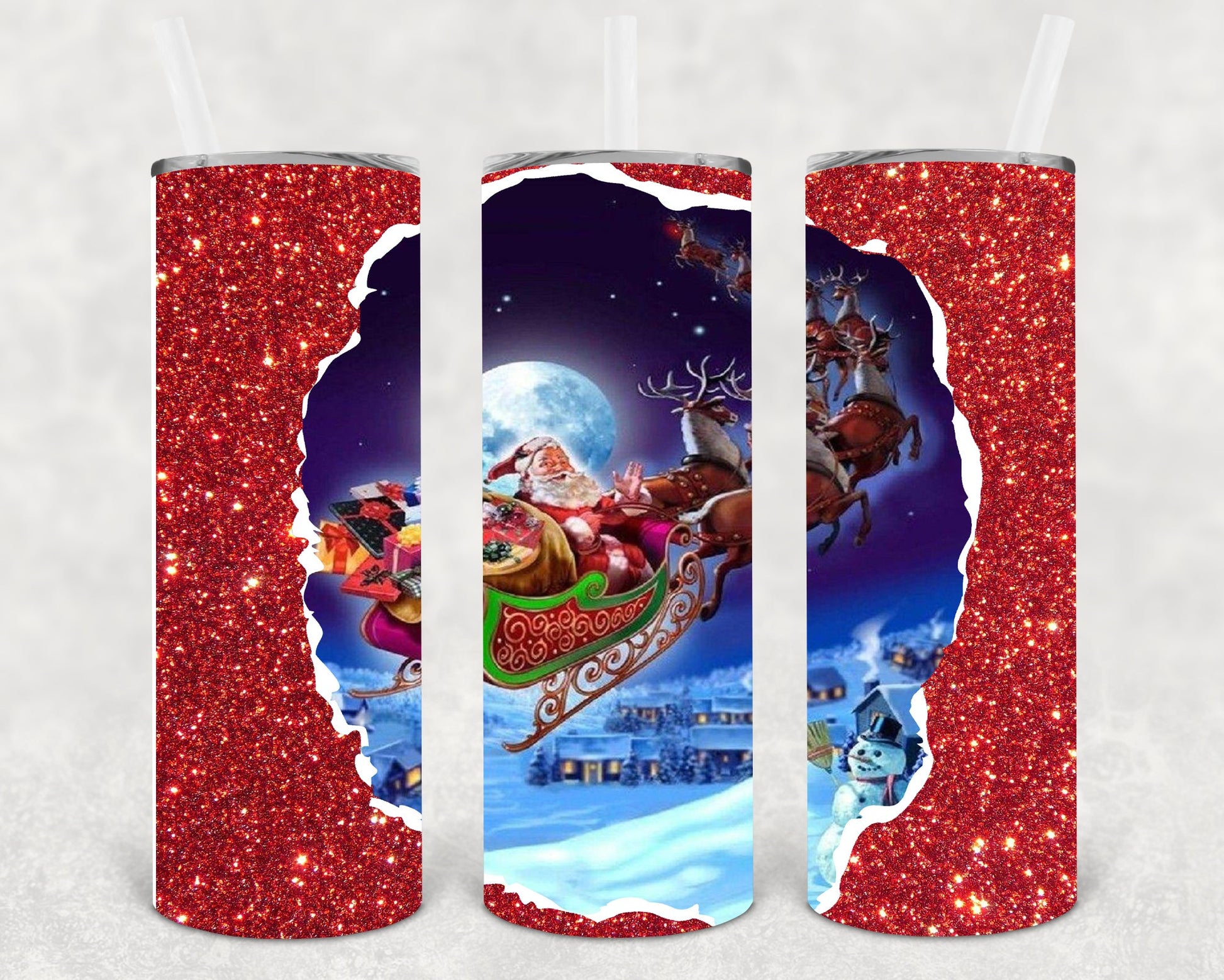 Santa Sleigh 20 Oz Skinny Tumbler