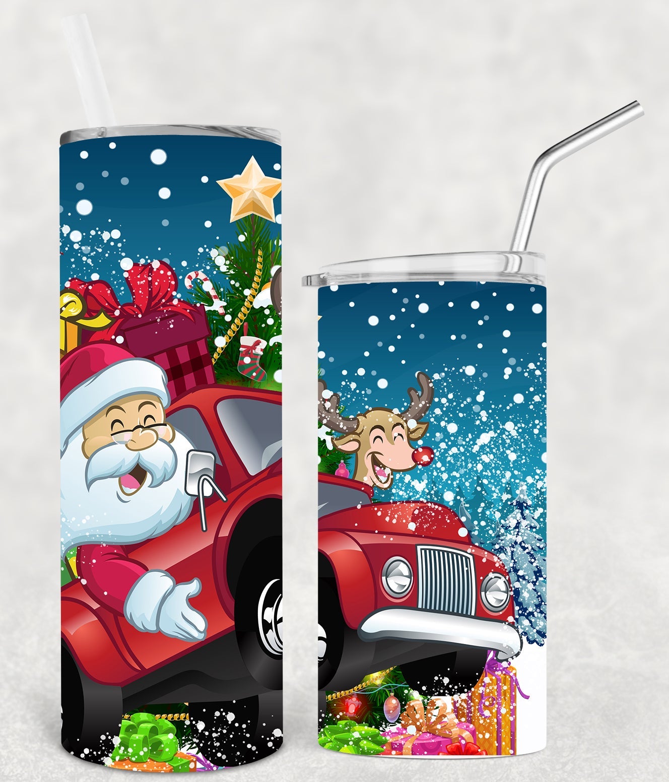Santa Driving 20 Oz Skinny Tumbler