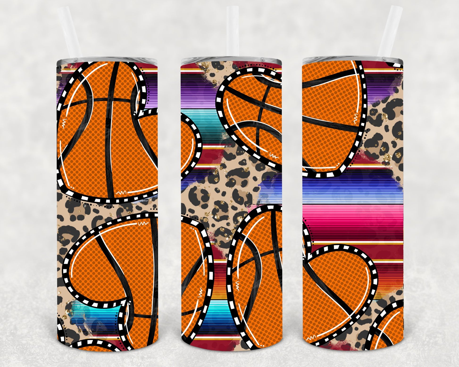 Serape Leopard Basketball 20 Oz Skinny Tumbler