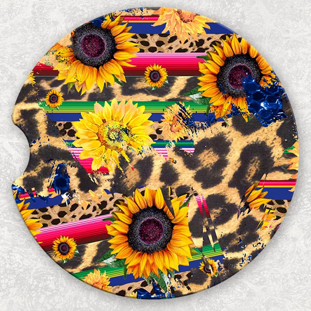 Car Coaster Set - Serape Leopard Sunflowers