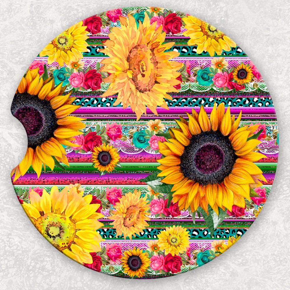 Car Coaster Set - Serape Sunflowers