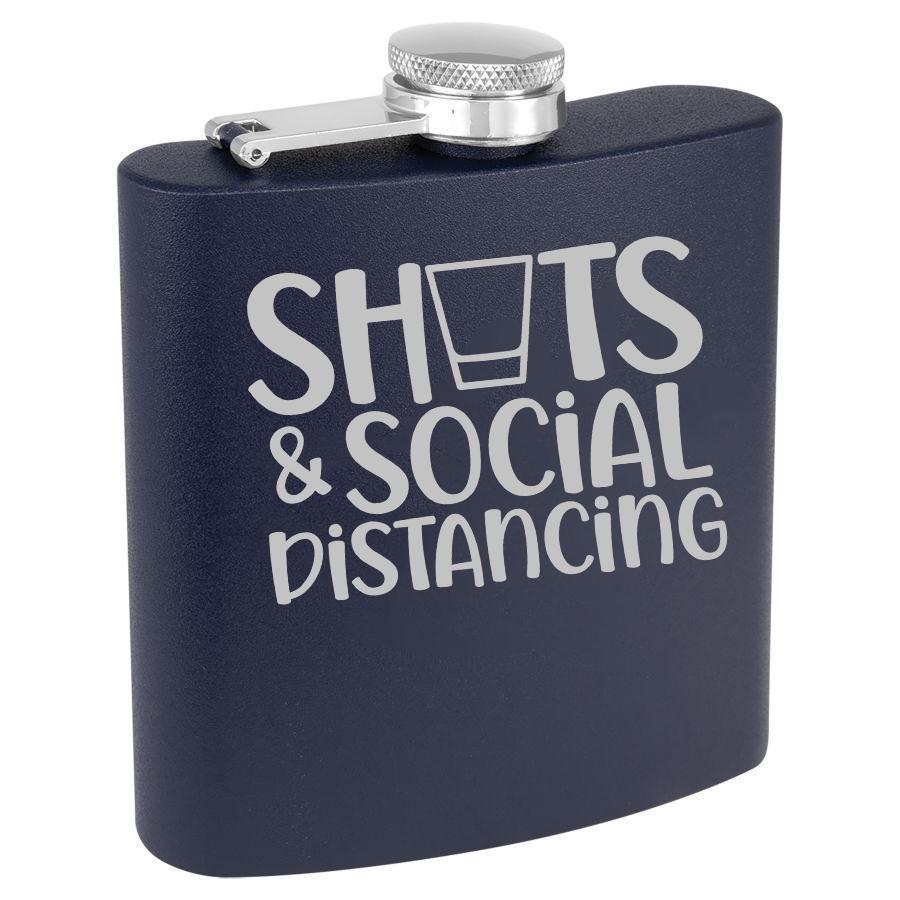 Shots & Social Distancing 6 Oz Engraved Flask Polar Camel