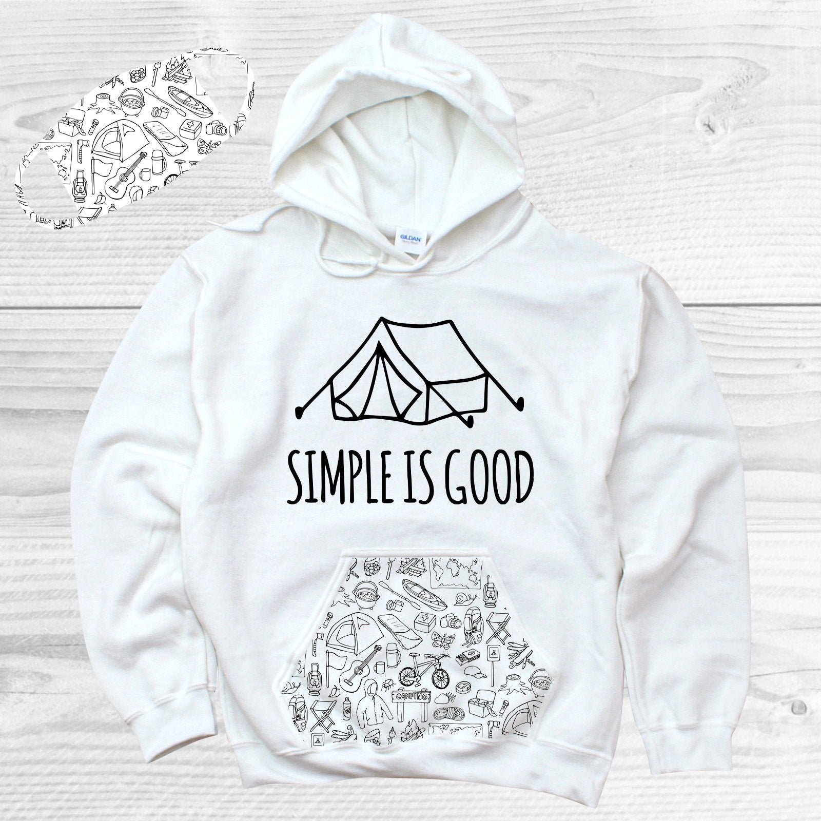 Simple Is Good Pattern Pocket Hoodie Graphic Tee