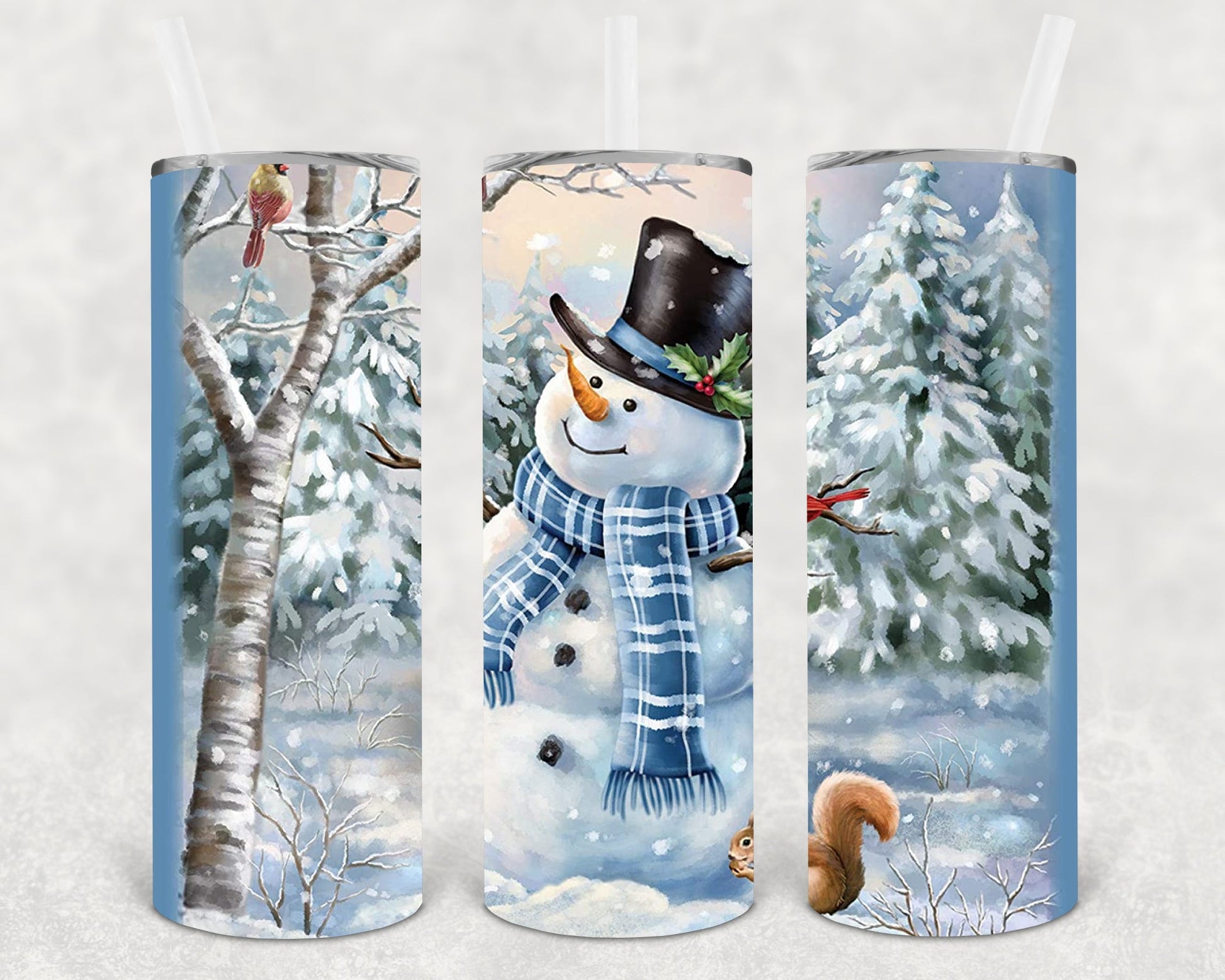 20oz Snowman Christmas Tumbler With Straw and Plastic Lid 