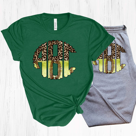 Softball Leopard Monogram Graphic Tee Graphic Tee