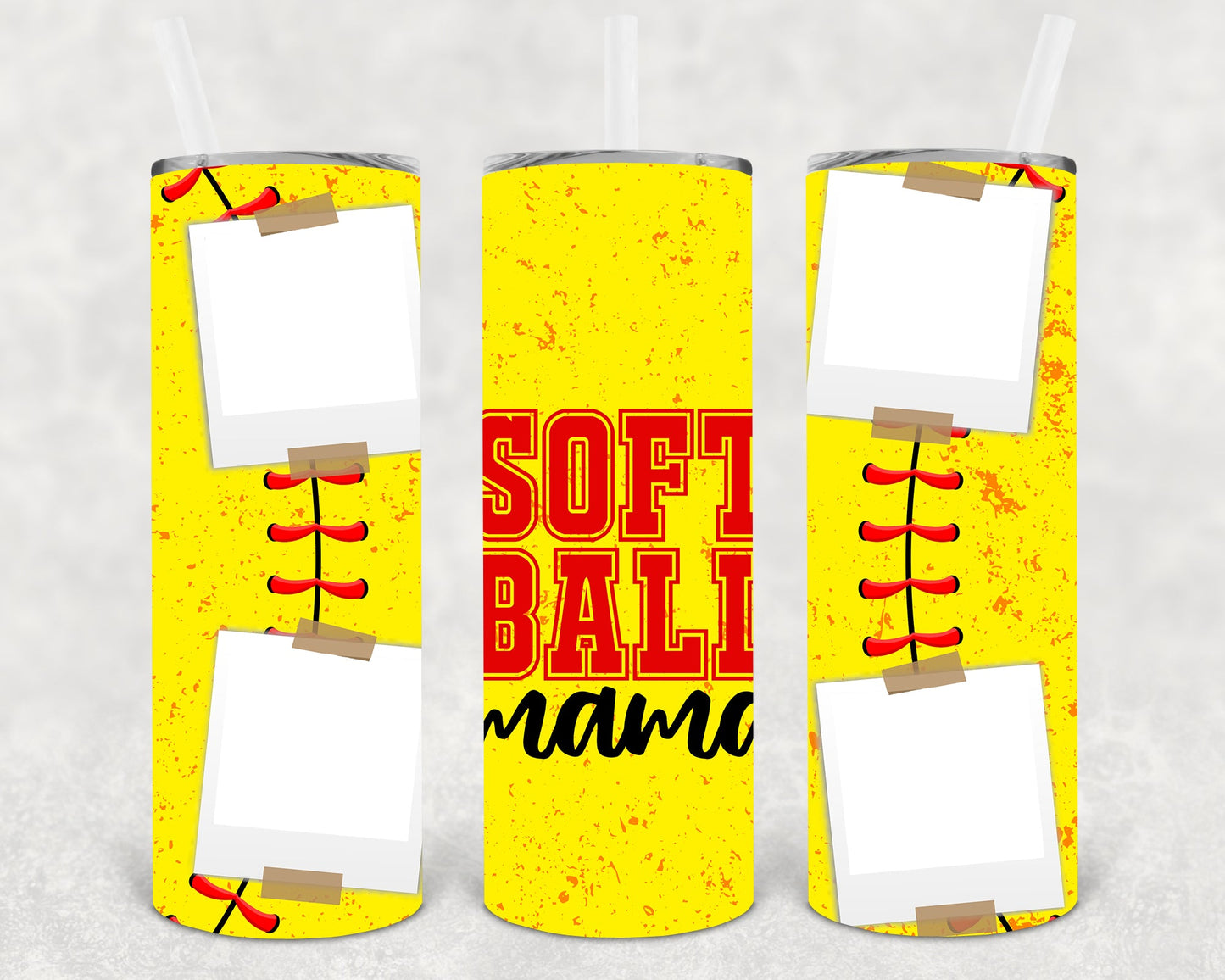 Softball Mama Photo Frame 20 Oz Skinny Tumbler