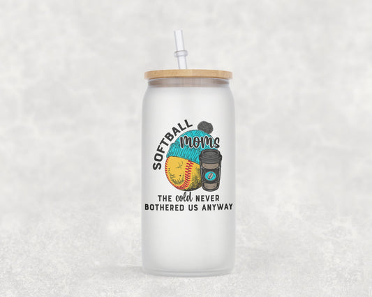 Softball Moms 16 Oz Glass Can Coffee Mug
