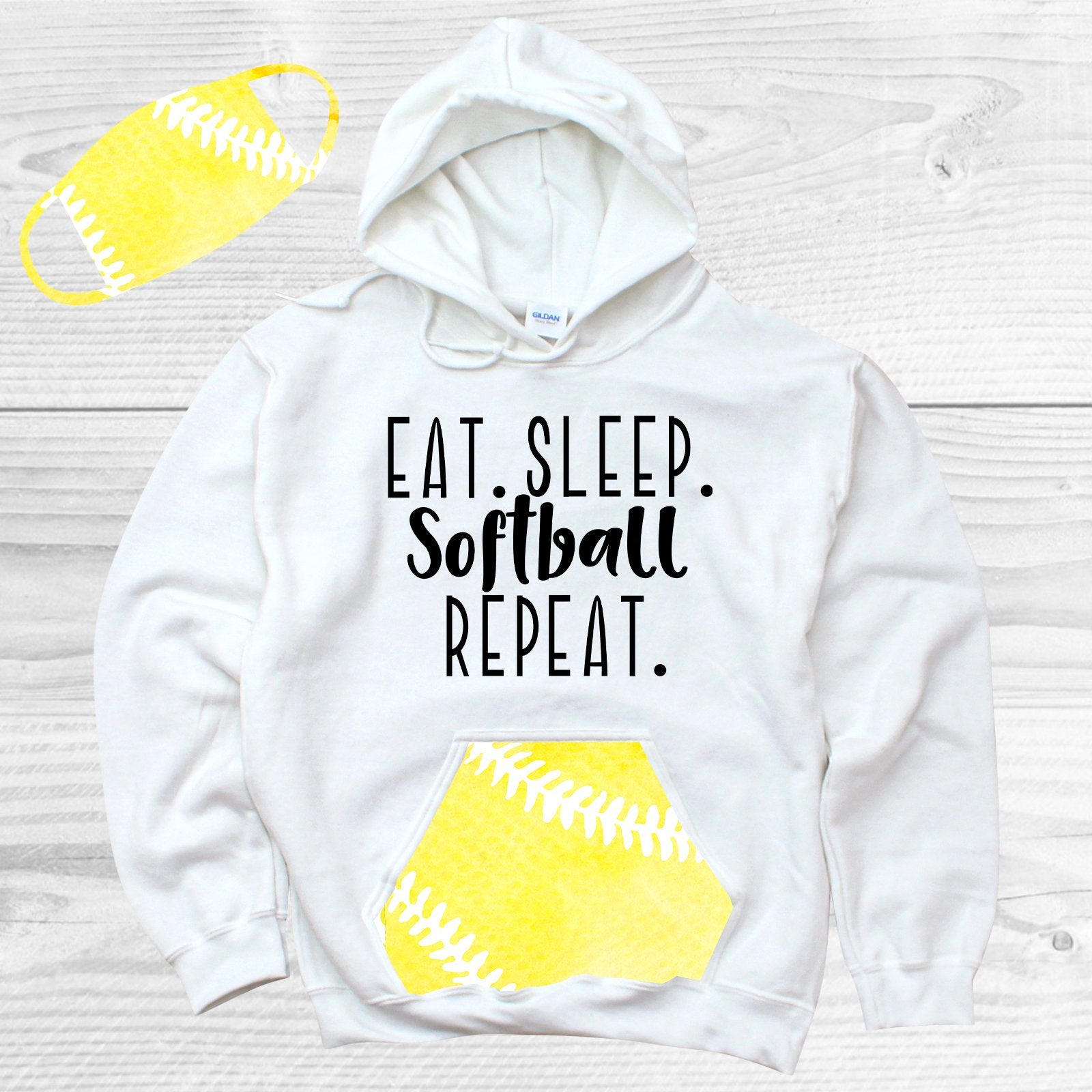 Eat Sleep Softball Repeat Pattern Pocket Hoodie Graphic Tee