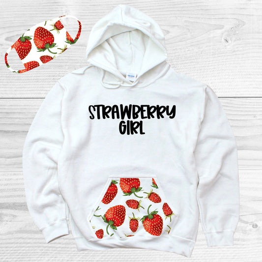 Strawberry Girl Pattern Pocket Hoodie Graphic Tee