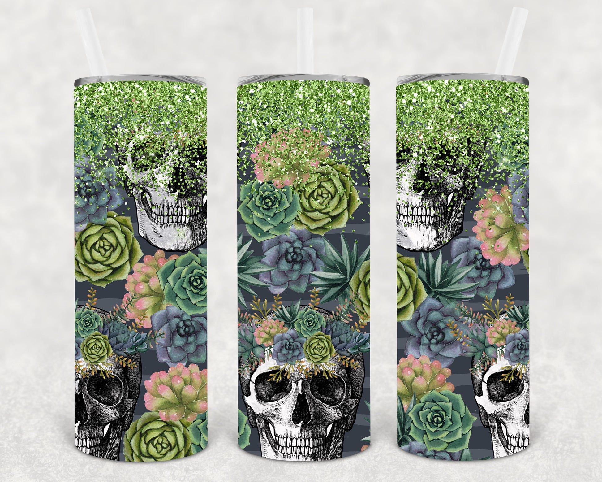 Succulent Skulls 20 Oz Skinny Tumbler