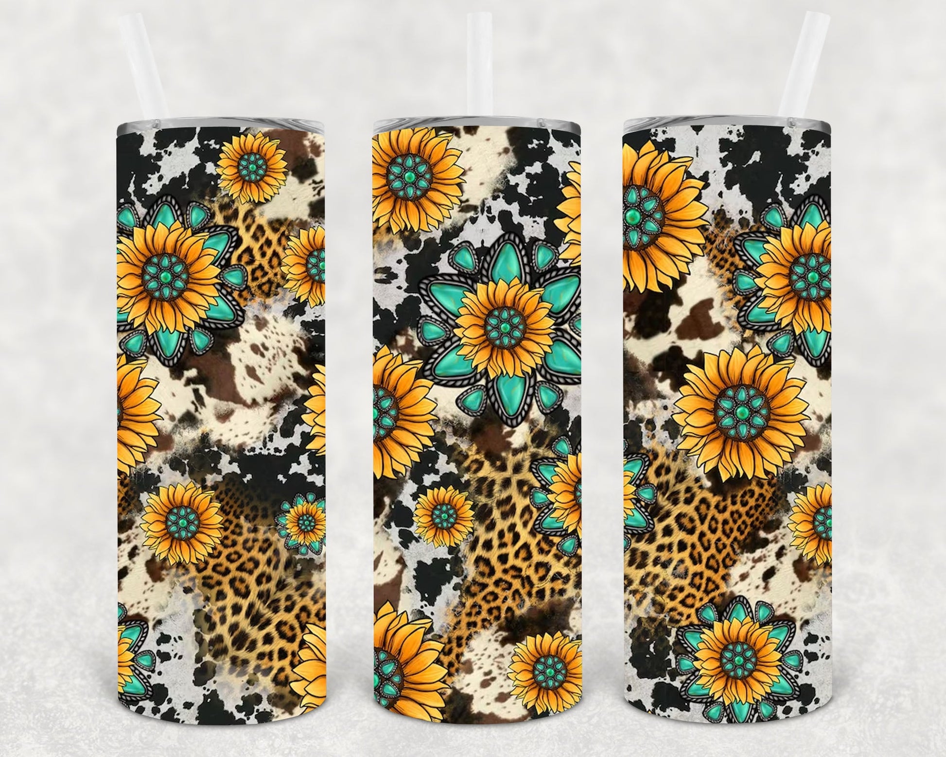 Sunflower Leopard Cow 20 Oz Skinny Tumbler