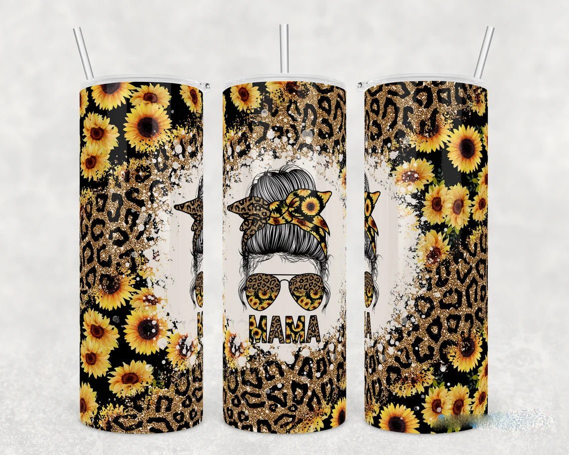 Sunflower Leopard Mama 20 Oz Skinny Tumbler