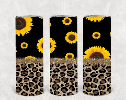 Sunflower And Leopard 20 Oz Skinny Tumbler