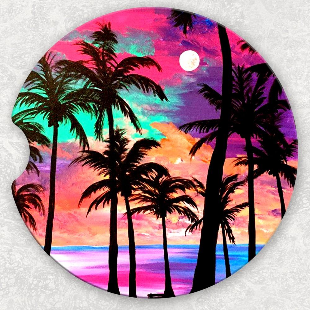 Car Coaster Set - Sunset Palm Trees