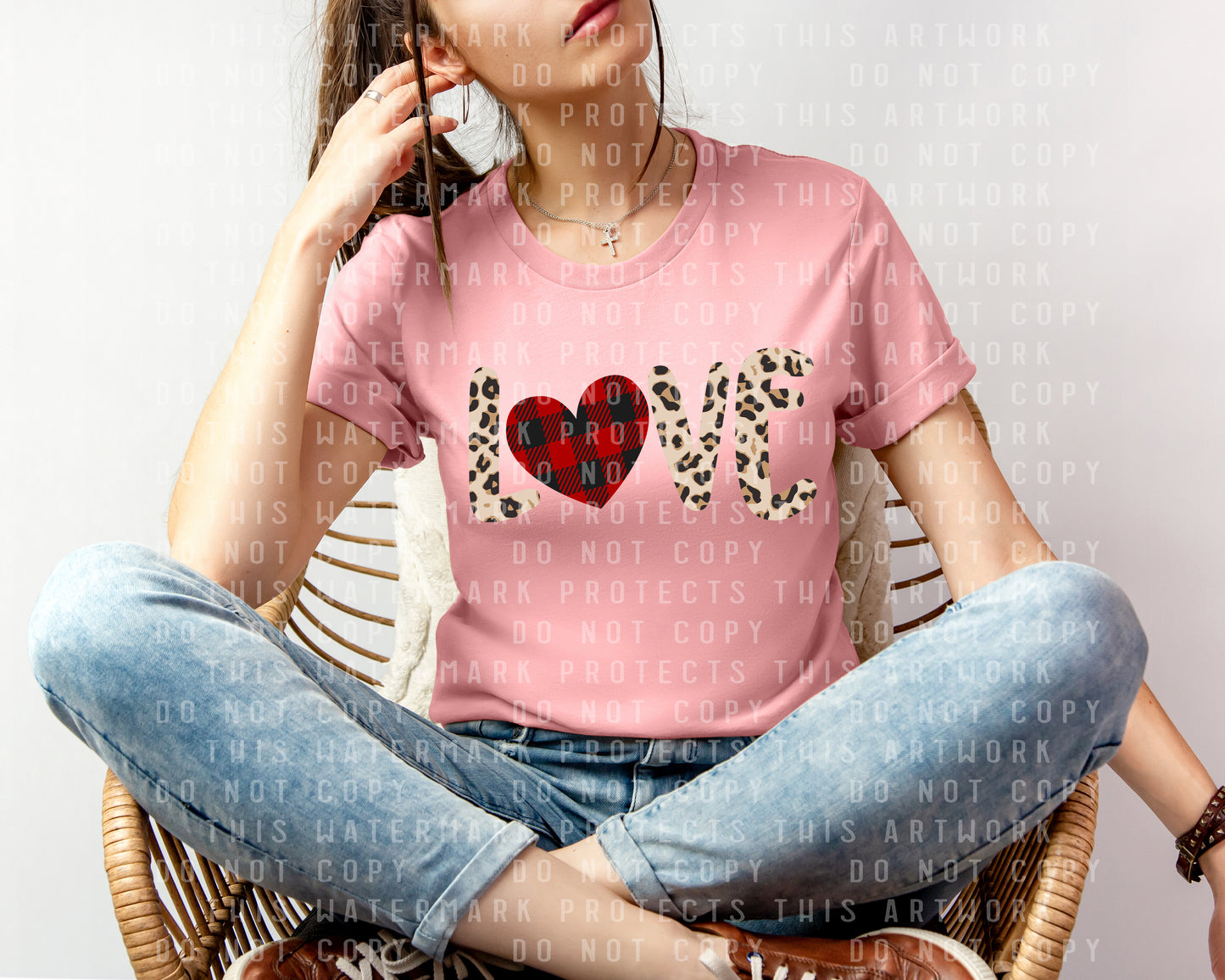 Buffalo Plaid Leopard Love Valentine's Day Graphic Tee