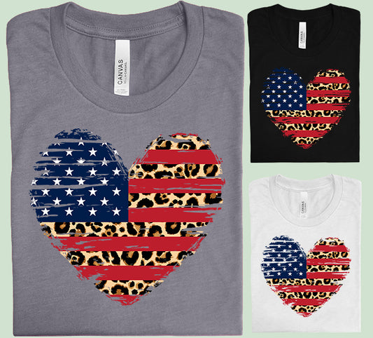 Leopard Flag Heart Graphic Tee