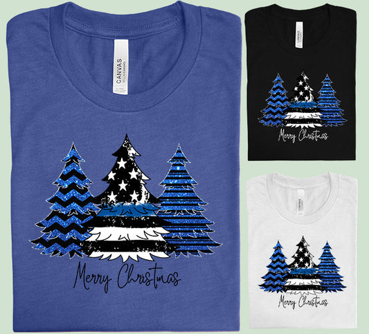 Merry Christmas Blue Line Graphic Tee