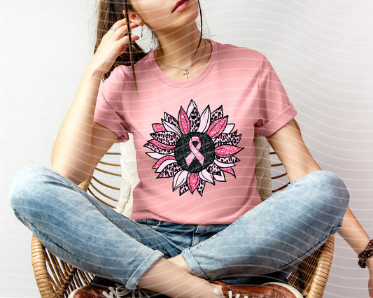 Pink Ribbon Sunflower Graphic Tee